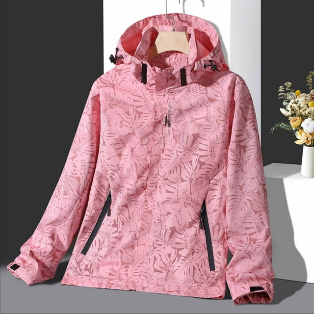 LSLJS Manteau/veste Décontracté(E) pour Femmes, Extérieur, Couples, à une Seule Couche, Col à Revers, Fermeture Éclair, Coupe Ample, Doux, Haut à Manches Longues, à Capuche, Manteau/veste Décontracté(E) (Rose, G)