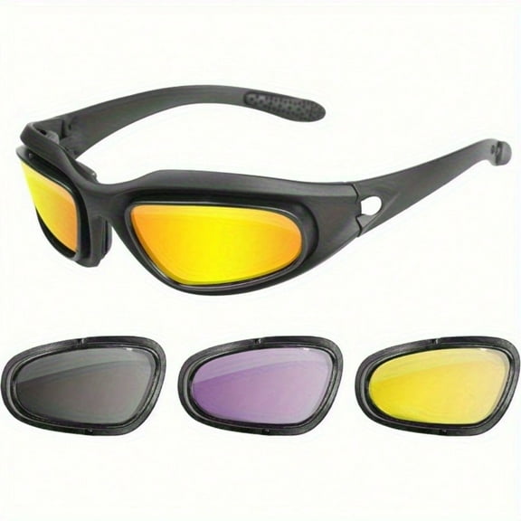 Polarized Motorcycle Riding Glasses Black Frame with 4 Lens Kit for Outdoor Activity Sports