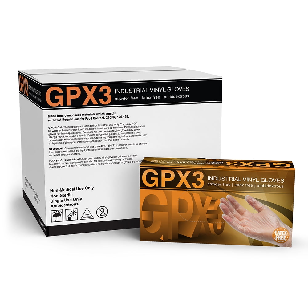 AMMEX GPX3 Vinyl Latex Free Industrial Disposable Gloves, Small, Clear, 1000/Case