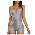 thumbnail image 1 of Mrat Hiking Shorts Ladies Femmes Dames Combishort d'Été Sans Manches Col en V Dos Nu Soirée Cargo Demi-Court pour Femmes P-501 Argent m, 1 of 9