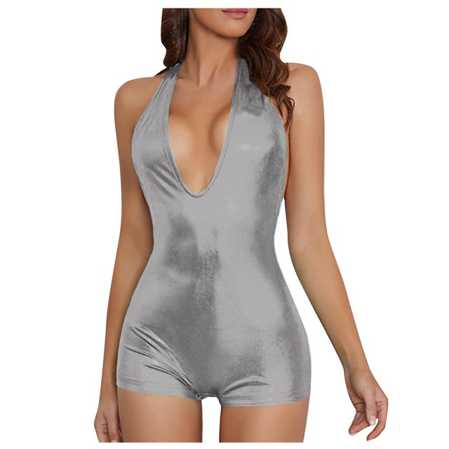 Mrat Hiking Shorts Ladies Femmes Dames Combishort d'Été Sans Manches Col en V Dos Nu Soirée Cargo Demi-Court pour Femmes P-501 Argent m