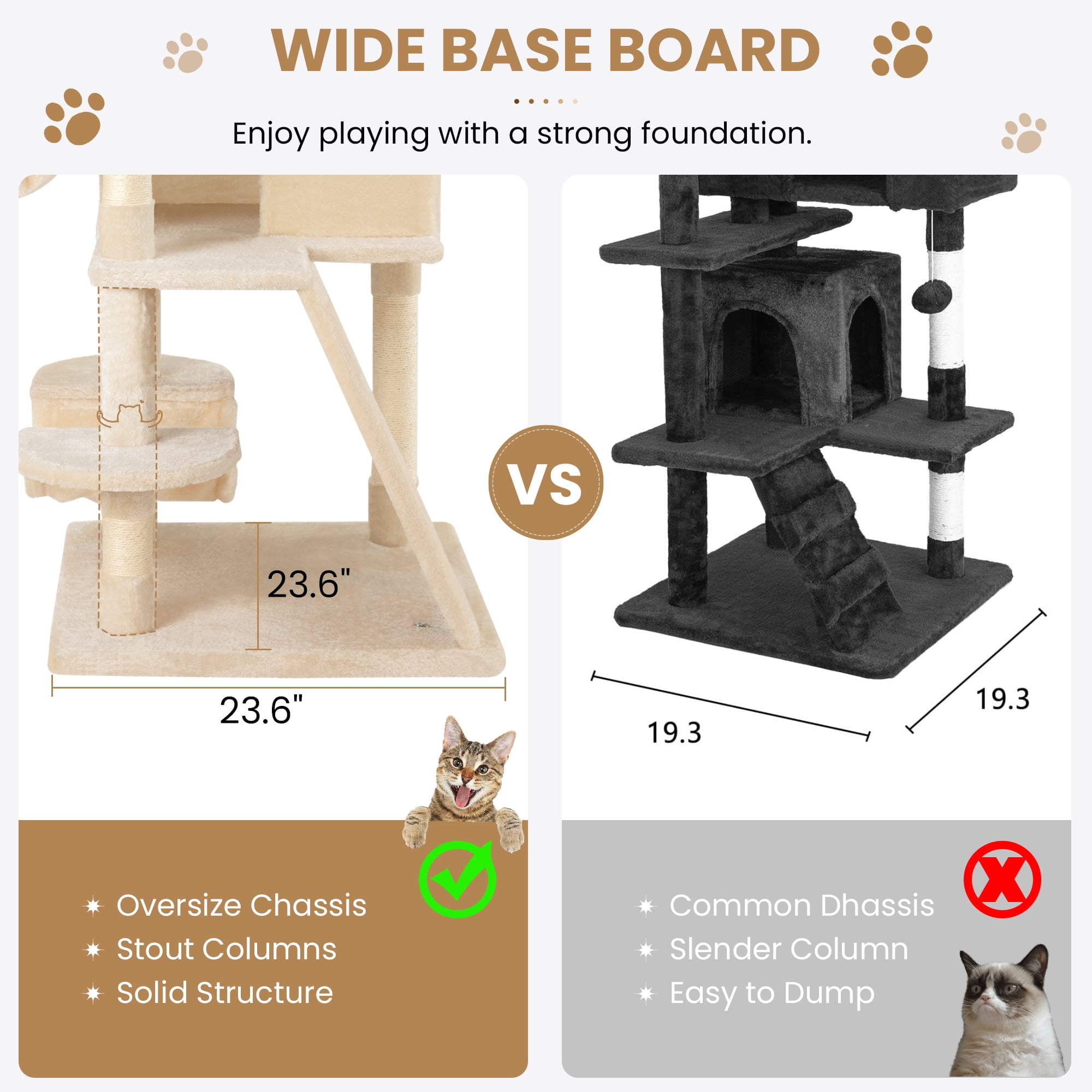 Merrland 65.7 " Large Cat Tree Tower Condo for Cats with 2 Scratching Ramps, Hammock & Scratching Posts, Beige