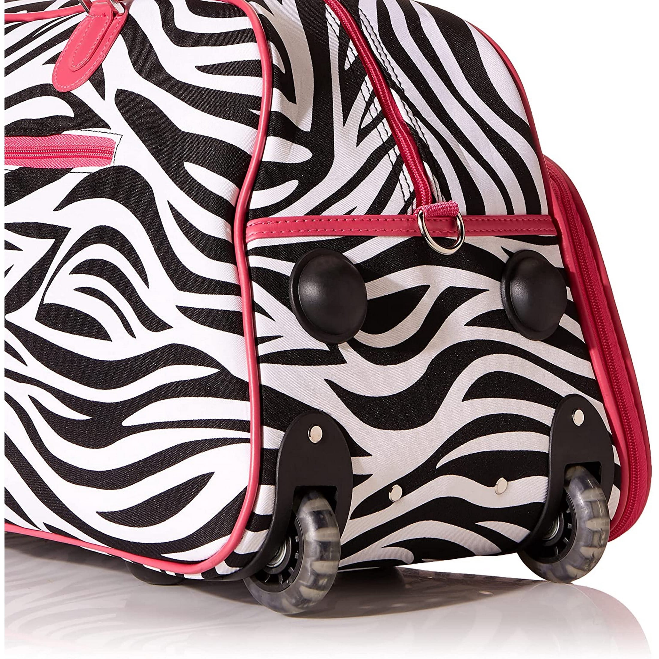 CalBags Animal Prints 21-Inch Carry-On Rolling Duffel Bag - Pink Trim Zebra