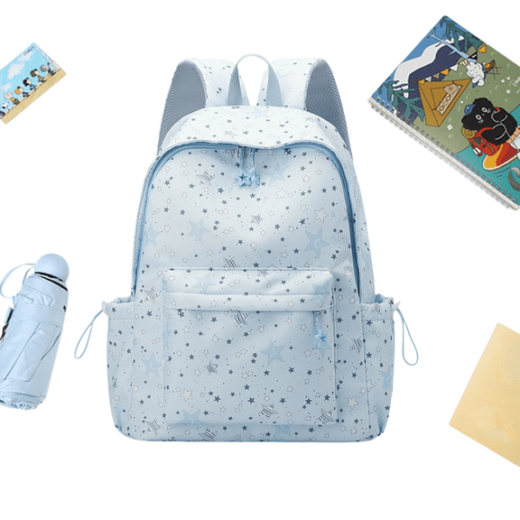 Cute Book Bag Print Star Backpack Large Capacity Students Bookbags Multiple Pockets Travel Daypack Bag for Teens College Commute (Blue)