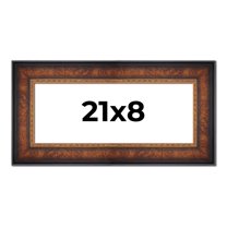 21x8 Frame Brown Walnut Gold Ornate Trim Solid Wood Plein Air Picture Frame | 3 Inch Moulding Width