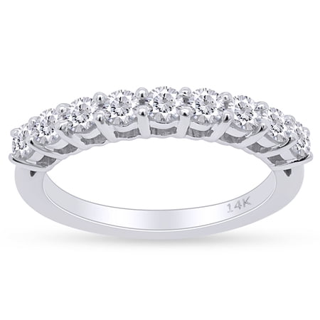 AFFY Round Cut Cubic Zirconia Nine Stone Band Ring in 14k White Gold Over Sterling Silver (0.50 Cttw) Ring size-9