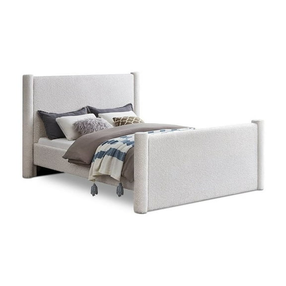 Meridian Furniture Elias Cream Boucle Fabric Full Bed