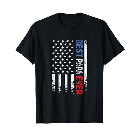 Father's Day Best Papa Ever with US American Flag T-Shirt Gift Dad Daddy Papa Birthday Christmas Fathers Day