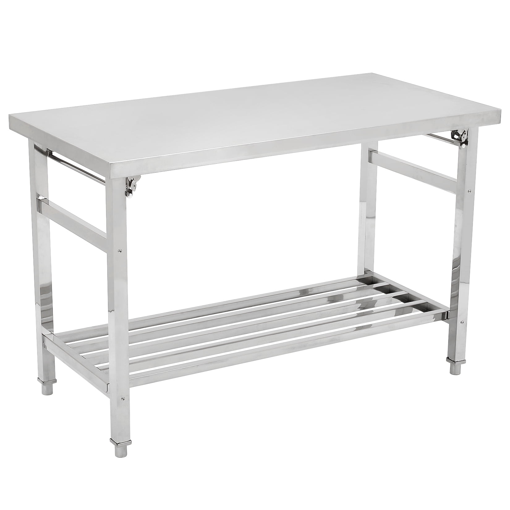 VEVOR Stainless Steel Work Table, 24 X 24 X 26 Inch Commercial Food Prep Worktable 3 Sided Backsplash Heavy Duty Prep Worktable Metal Work Table Adjus