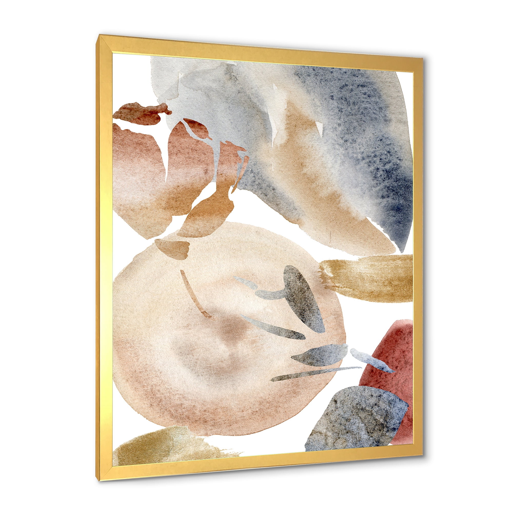 Designart 'Abstract With Red Pink Gold and Beige Spots Pastel' Modern Framed Art Print