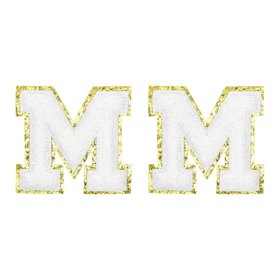 Uxcell Chenille Letter Patches 2.2" Self Adhesive Letter M Stick on Embroidered Patch for Clothing Repair (White, Pack of 2)