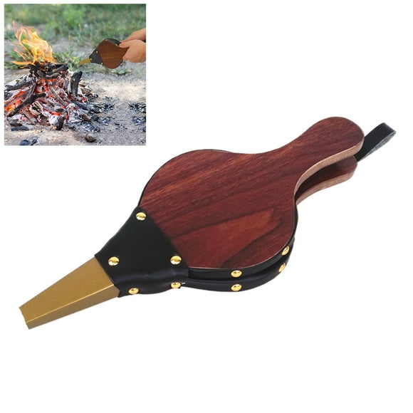 Mini chimenea de fuelle de aire con patrón de madera con correa colgante para barbacoa, chimenea, Camping