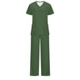 thumbnail image 6 of Jinhomg Nurse Uniforms for Women 2 Piece Solid Summer Scrubs Sets Stretchy V-Neck Top and Pants with Pockets Casual Nursing Workwear Outfits 2025 Saving Army Green XXL, 6 of 6