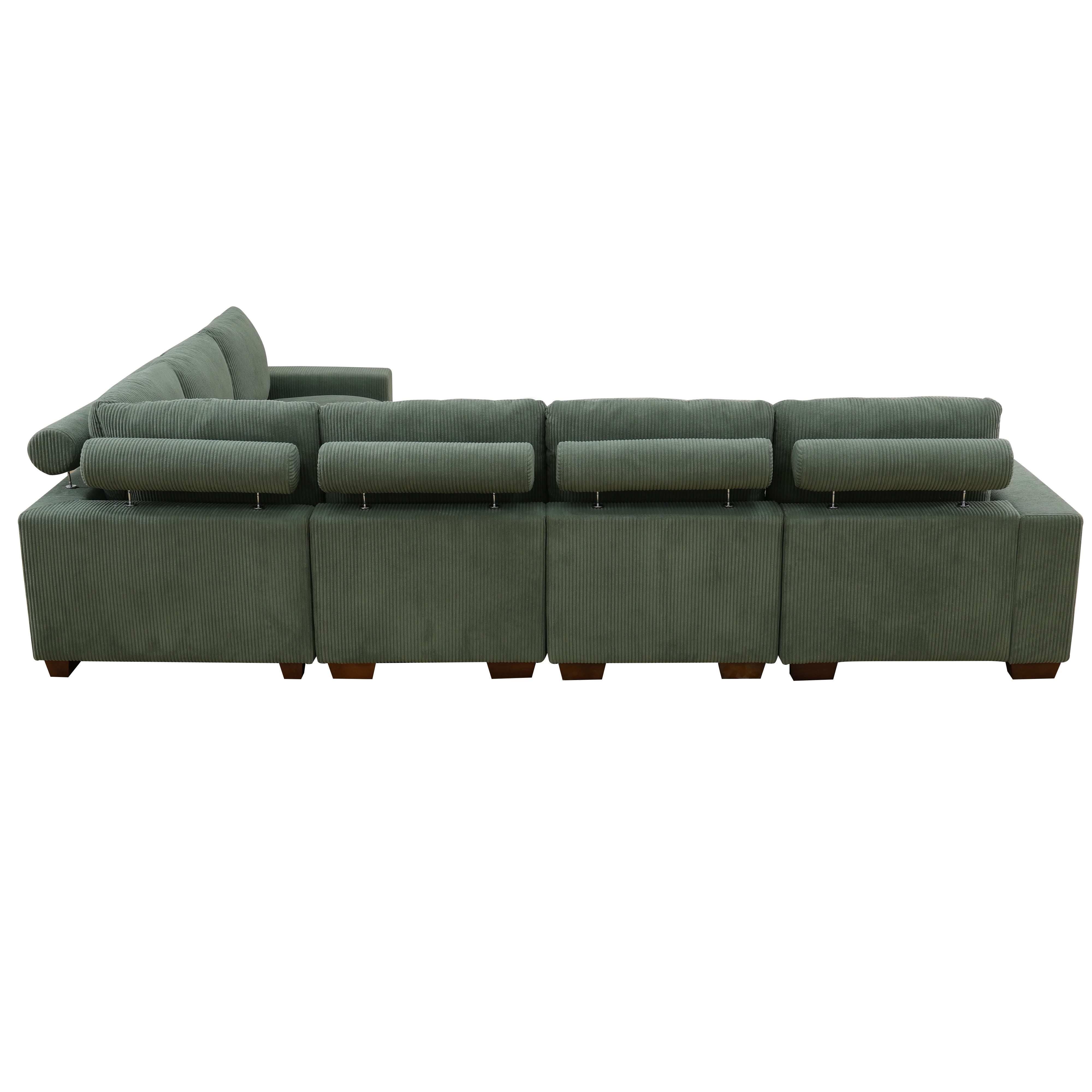 MAYEERTY Modular Sectional Sofa, Flocking Fabric Couch with Ottoman & Anti-Insect Frame, Green Living Room Furniture
