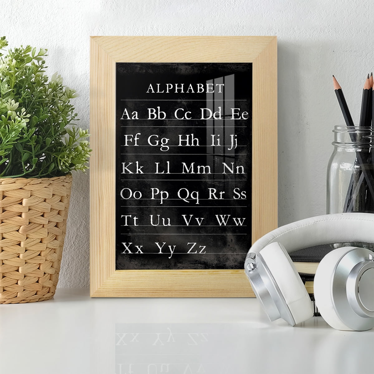 Alphabet Chart - Framed Print w/glass - Natural Wood