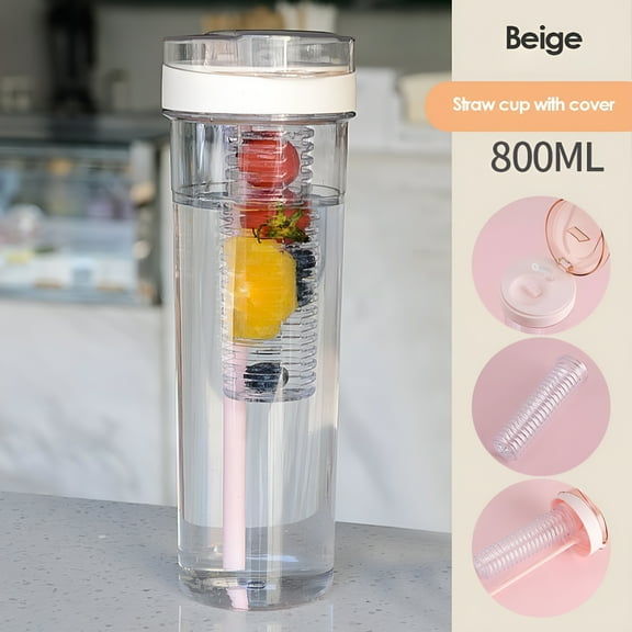 ACDANC Acrylic Tumblers with Lids and Straw Double Wall Plastic Travel Tumblers Insulated Smoothie Cup Reusable Coffee Tumbler Large Iced Water Mug for Parties Supplies Beige 800ml