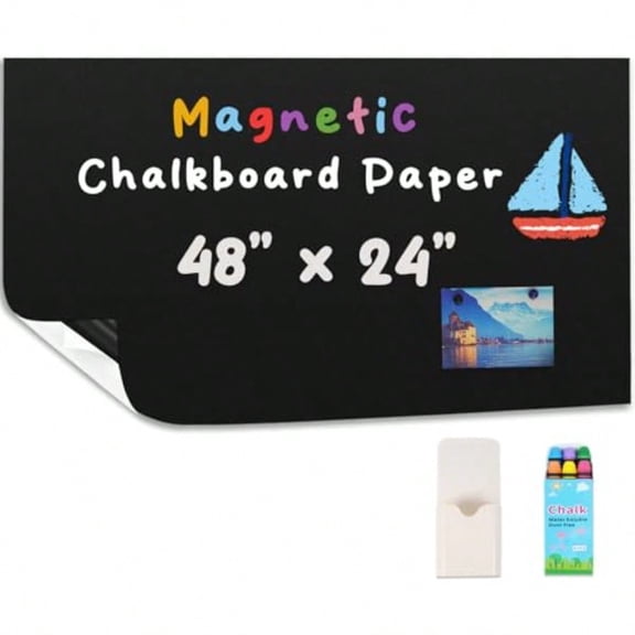 Magnetic Chalkboard Contact Paper for Wall 48 x 24 Self Adhesive Blackboard Wallpaper Peel and Stick Wall Decal Roll with Starter Kit for Home