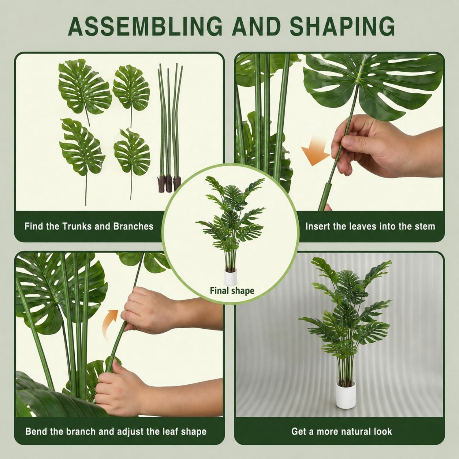 Easy4Home 4FT Artificial Plant Fake Tropical Potted Tree Indoor Faux Floor Plant for Home Office Decor, White Pot