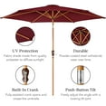 thumbnail image 6 of WYDK 10ft Market Umbrella, Outdoor Sun Shade for Backyard, Deck, Poolside, Table w/Woodgrain Pattern, Easy Tilt & Crank - Burgundy, 6 of 14