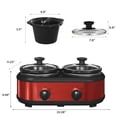 thumbnail image 4 of Doble olla lenta, 2 x 1.25 QT portátil pequeña olla de doble lata, servidores buffet y calentadores aptos para lavaplatos, tapa de cerámica extraíble, acero inoxidable rojo, 4 of 5