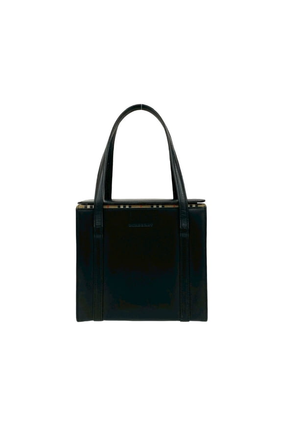 Pre-Owned BURBERRY Nova Check Leather Square Handbag Tote Bag Black 85245
