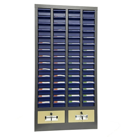 Part Cabinet with 60 Plastic Drawer Storage and 2 Metal Drawers with Lock Accessories Storage