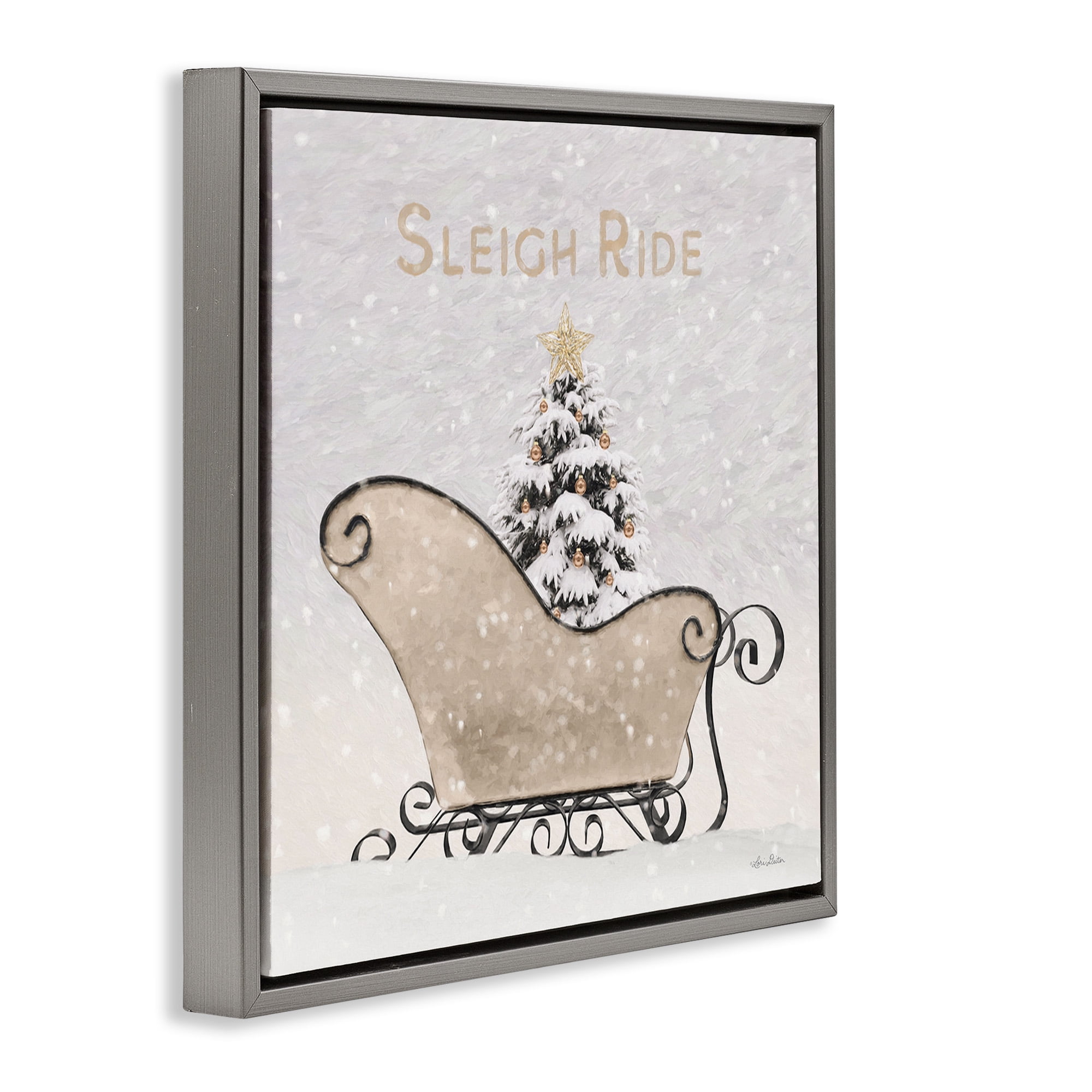 Stupell Industries Sleigh Ride Winter Scene Holiday Painting Gray Floater Framed Canvas Art Print Wall Art, 25 x 25