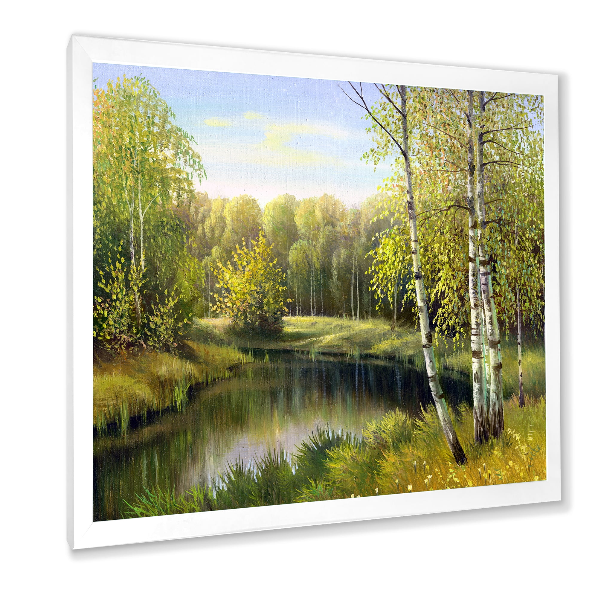 Designart 'The River In Silent Green Nature Through Birches' Traditional Framed Art Print