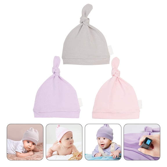 Luxshiny 3-Pack Newborn Baby Cotton Hats with Breathable Knot Design, Perfect for Christmas and Children's Day