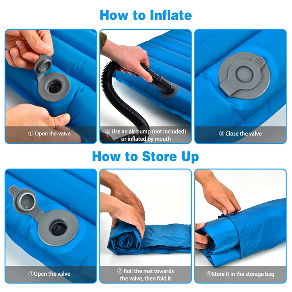 Resenkos 3 Inch Thick Inflatable Waterproof Camping Sleeping Pad-Blue, Camping Mattress, Portable Roll Up Bed, Inflatable Outdoor Mat for Rooftop Tent Car Truck Van, 4 Season