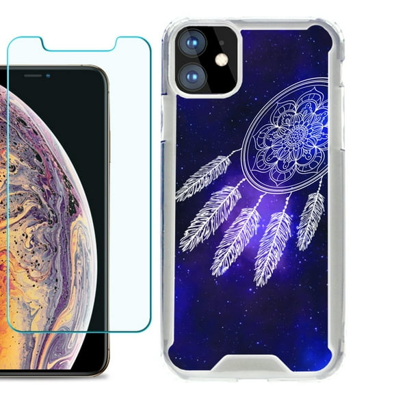 For Apple iPhone 11 Case, Hybrid Bumper Phone Case, with Tempered Glass Screen Protector, by OneToughShield ® - Dream Catcher
