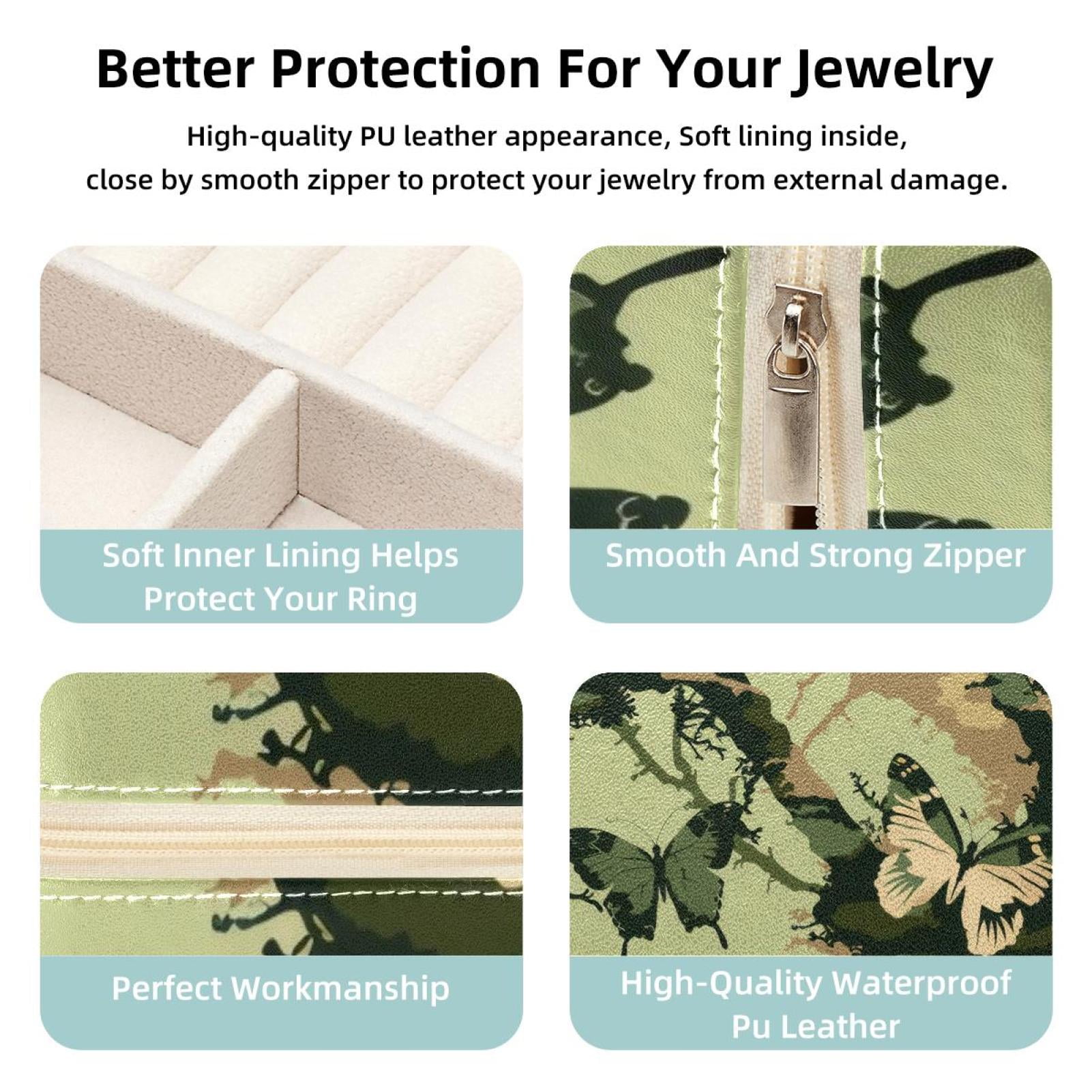 PhooArto Small Jewellery Box, Camouflage Butterflies Pattern Portable Travel Mini Jewelry Case for Women Leather Ring Organizer