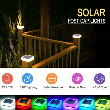 Solar Outdoor Garden 4" x 4" LED 7 Colors Changing Post Deck Cap PVC Fence LED Post Light Landscape Lamp Lawn Decor