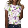 thumbnail image 2 of AOOCHASLIY Independence Day Womens Dressy Tops, Women's Fashion Casual Short Sleeve Flower Print Round Neck Pullover Top Blouse, 2 of 5