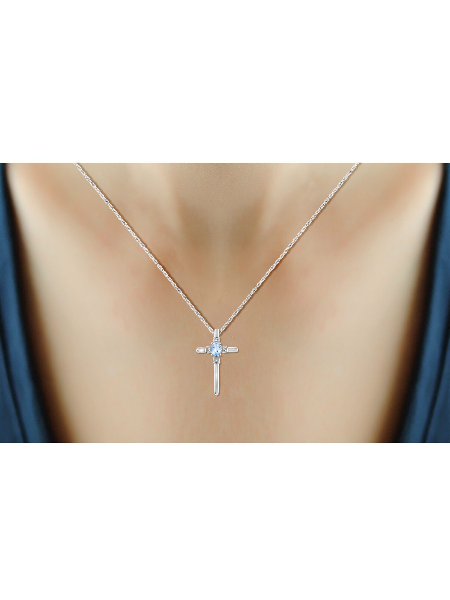 JewelersClub Sky Blue Topaz Cross Necklaces for Women – Sterling Silver Cross Necklace for Women .925 Sterling Silver Cross with White Diamond Accents – Hypoallergenic Cross Pendant