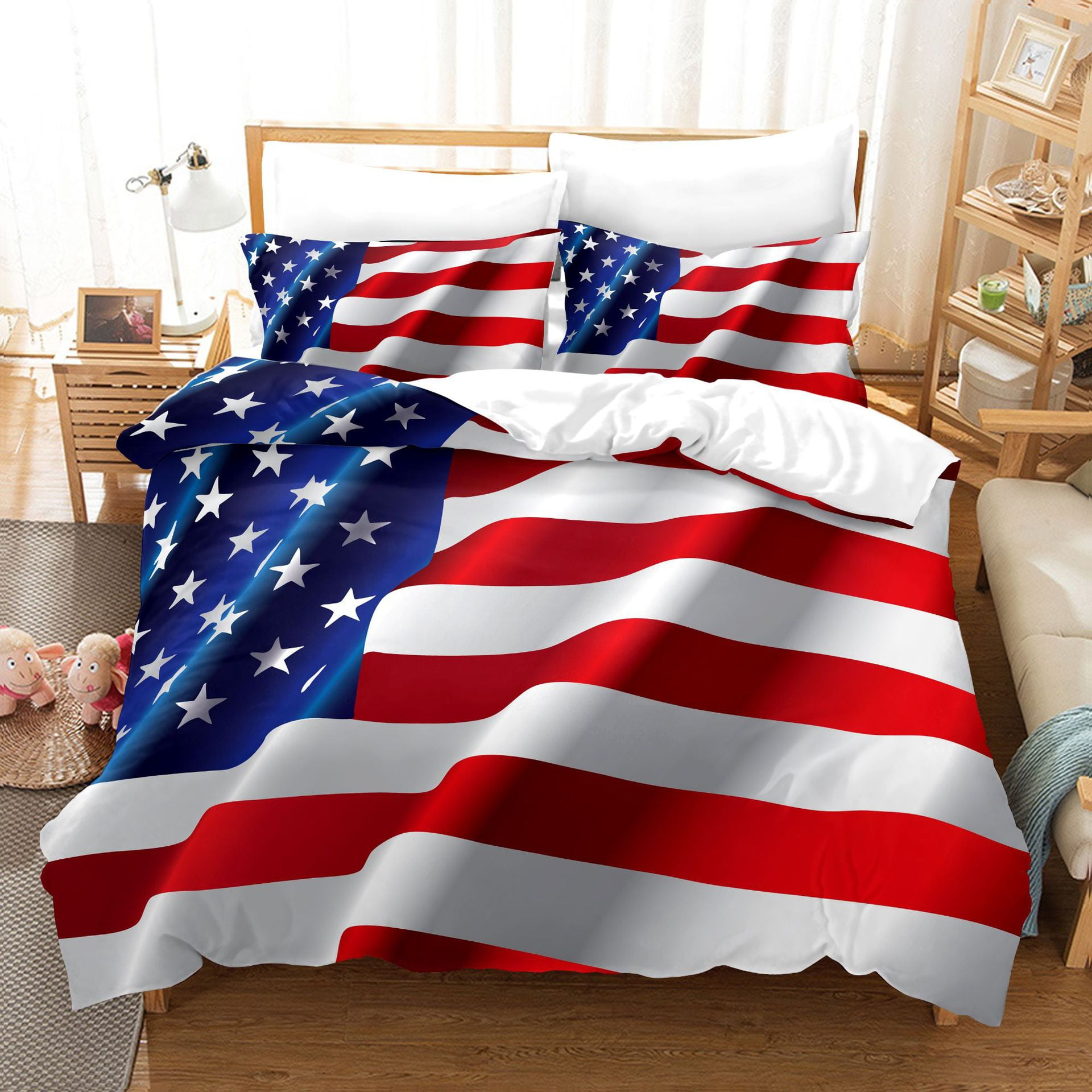 USA Patriotic Bed Set American Flag Duvet Cover Bedding Sets Stars ...