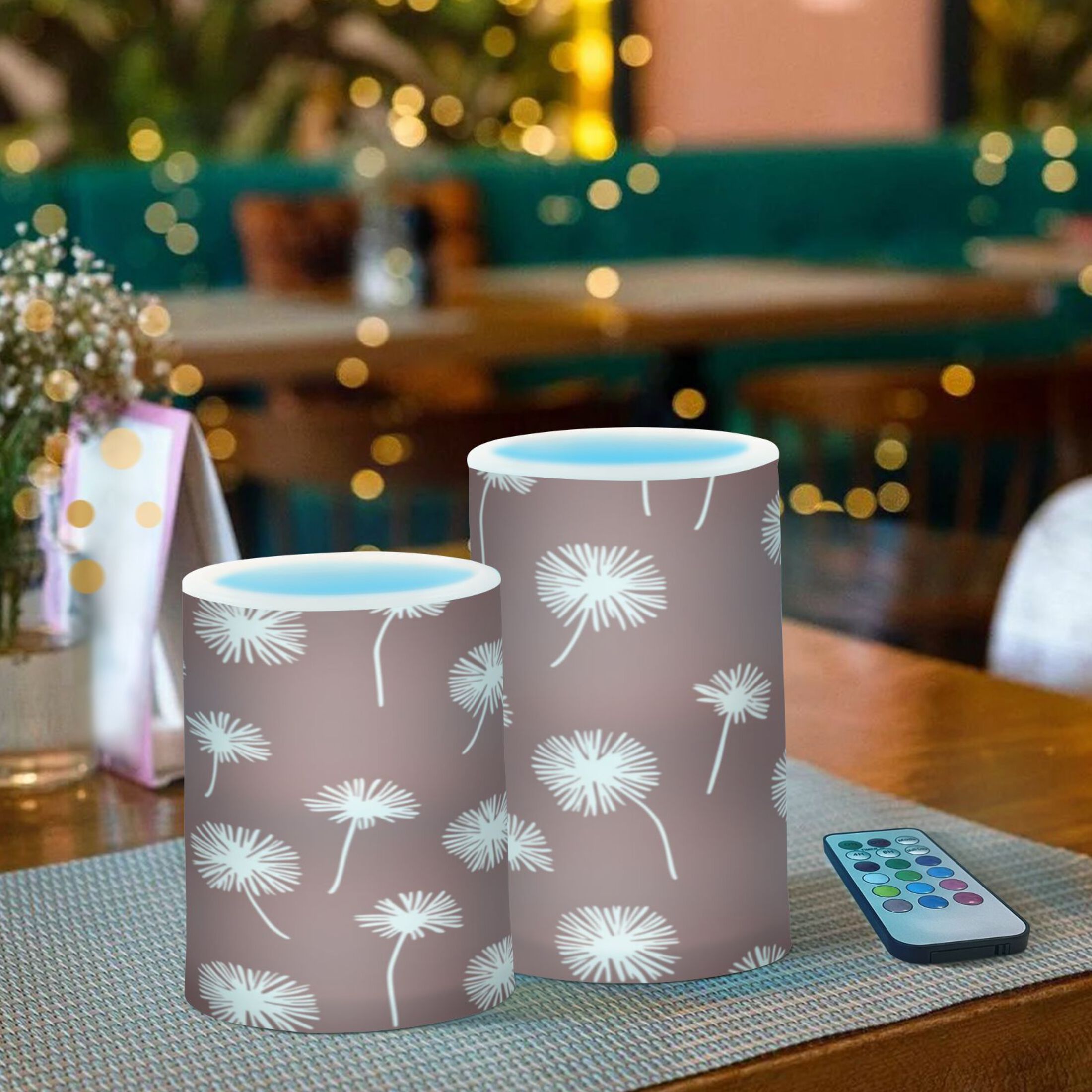 2 PCS Flameless Candles with Remote Timer LED Battery Operated Flickering Candle Light for Wedding Table Home Decoration Gifts Minimalist Dandelion Pattern