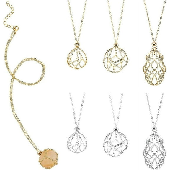 6pcs Empty Holder Necklace 925 Sterling Silver Necklace Chain 18K Gold Plated Cage Necklace Adjustable Stone Gemstone Pendant Necklace