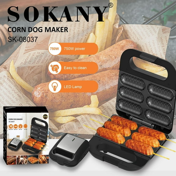 Corn Dog Waffle Maker,Hot Dog Presser Maker, Hot Dog Waffle Machine with Non-stick Coating Plate, Hot Dog Maker Toaster Make 6 Corn Dogs,Stick Maker Hot Dog Maker