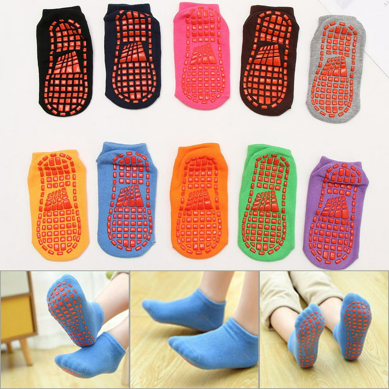 1 Pair Sports Yoga Comfortable Wear Trampoline Socks Kids Adults Skid Floor  Socks Cotton Anti-Slip Sock ORANGE 5-10YEARS OLD