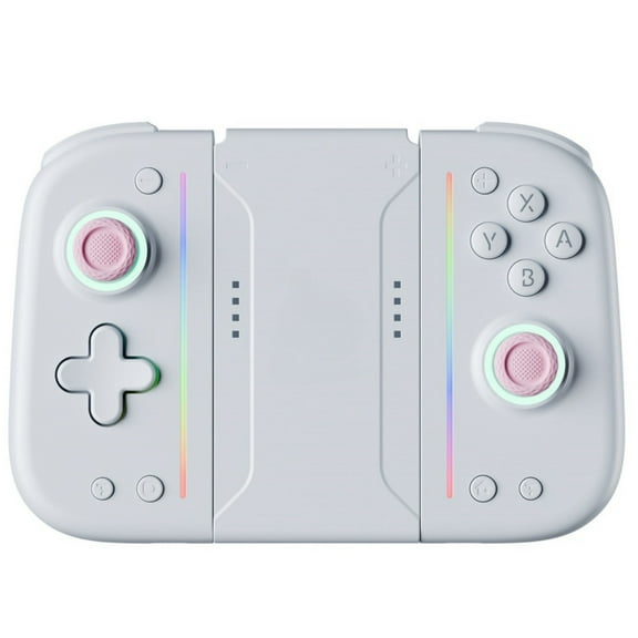 Wireless Game Controller for Switch/Lite/OLED with Wake-Up Function, Dual Motor Vibration, RGB Lighting, Metal Joystick, Macro Programming, Quick Connection-White Pink