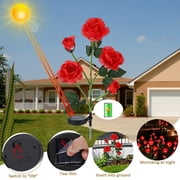 Solar Garden Stake Lights, Rose Flowers Lights LED Yellow Solar Stake Lights with 5 Roses Waterproof for Garden, Yard, Christmas Pathway, Grave Decor(1 Pack-Red)