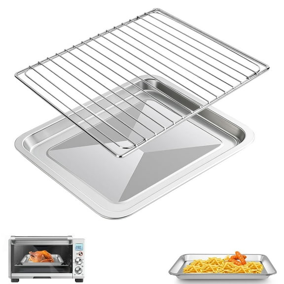 GWY Air Fryer Rack and Tray Replacement for Breville Oven BOV845BSS, 14''x 11.6''&16.5''x 12.2'', Air Fryer Grill Set Stainless Steel Basket Wire Rack Accessories Parts, Dishwasher Safe