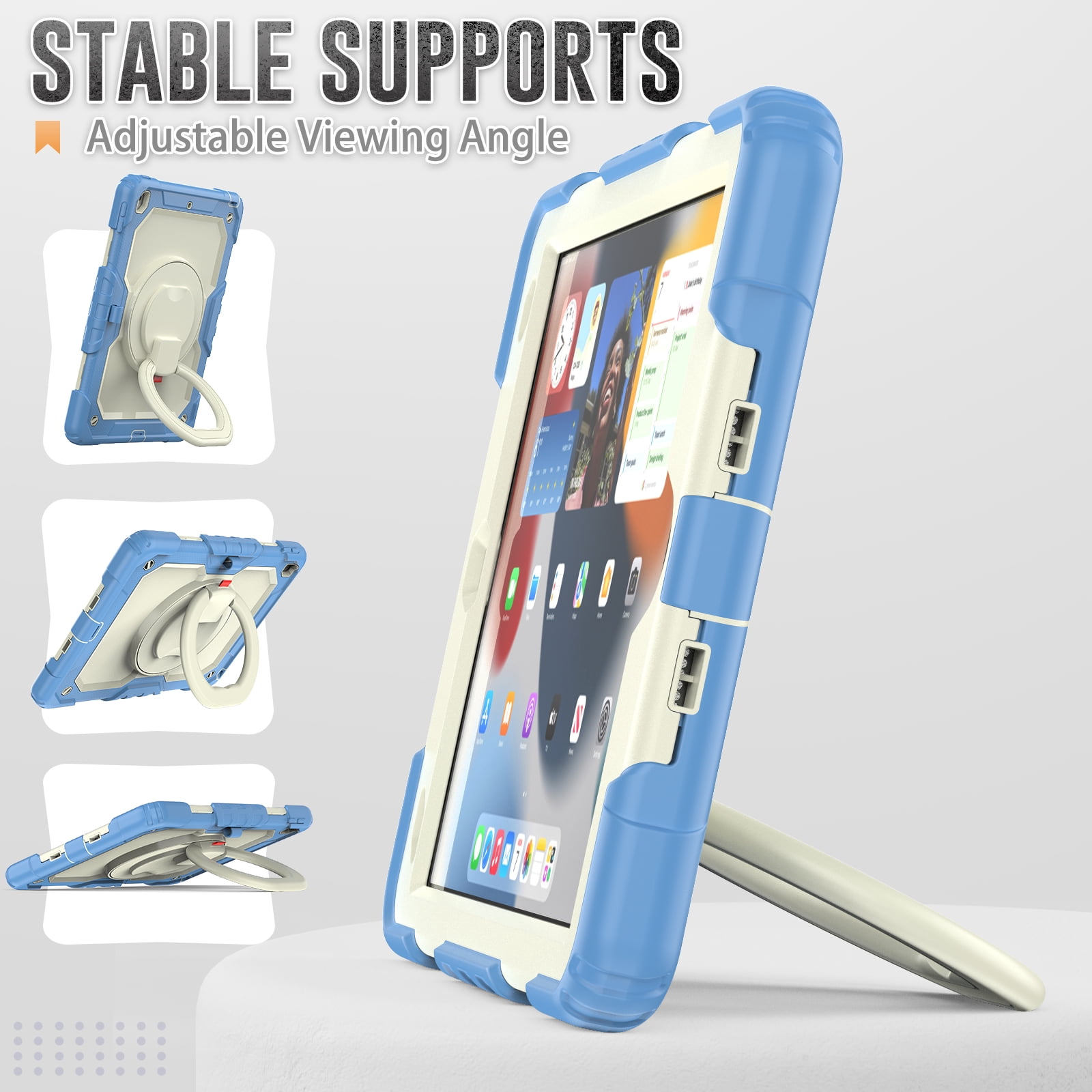 Allytechgroup Screen Protector Case for Apple iPad 9th 8th 7th Generation 10.2 Inch 2021 2020 2019, Heavy Duty Protective Build-in Pencil Holder Handle Stand Rugged Bumper Case Kids Friendly,Blue