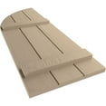 thumbnail image 6 of Ekena Millwork 16 1/2"W x 84"H (67 1/2" Low Side) Timberthane Rough Cedar Three Board Joined Board-n-Batten w/Quarter Round Arch Top Faux Wood Shutters (Per Pair), Primed Tan, 6 of 6