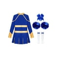 thumbnail image 5 of iiniim Kids Girls Long Sleeve Cheerleading Uniform Dance Party Dress with Pom Pom Headwear Socks A Blue 12, 5 of 7