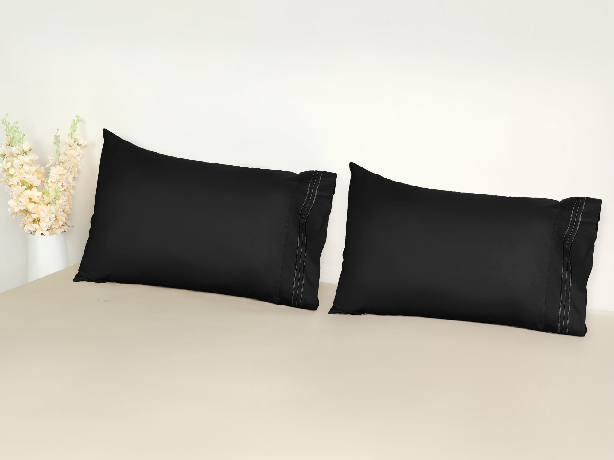 Unique Bargains 2 Pack Polyester Pillow Cases Pillow Covers Queen Black