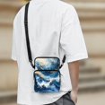 thumbnail image 3 of FUIALDOLG Stretch Polyester Crossbody Bag Lightweight with Front Pocket Crossbody Bags for Shop, Blue Gold Marble Pattern Crossbody Purse, 3 of 7