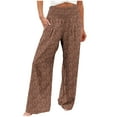 thumbnail image 2 of ClodeEU Women High Waisted Cotton Linen Pants,Wide Leg Pants with Pockets ,Comfy Casual Trousers Coffee,Womens Plus XXL, 2 of 5
