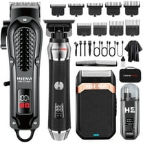Professional Cordless Hair Clippers for Men, T-Blade Beard Trimmer & Foil Shaver & Nose Hair Trimmer Set, Rechargeable Electric Barber Hair Cutting Grooming Kit